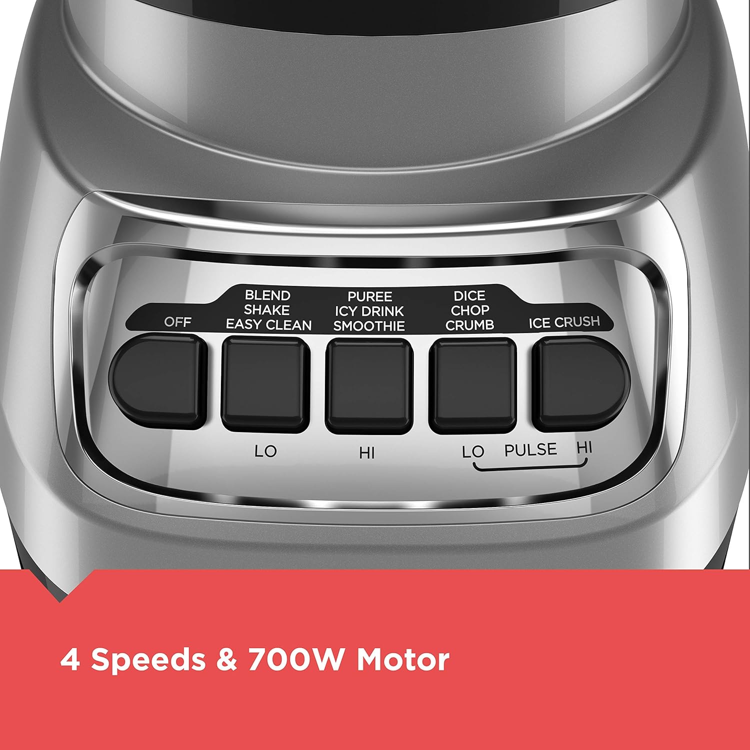 Powercrush Countertop Blender, 6-Cup Glass Jar, for Smoothies and More, Stainless Steel Blade, 4 Speed Settings to Puree, Crush Ice, Chop, Dice, and Pulse, Dishwasher Safe, 700W Motor