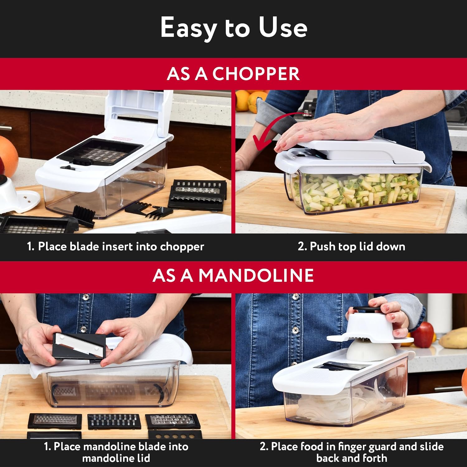 Vegetable Chopper & Mandoline Slicer for Kitchen - Food Chopper with Container, Cheese Grater, Home Essentials & Kitchen Gadgets (All in 1, White)