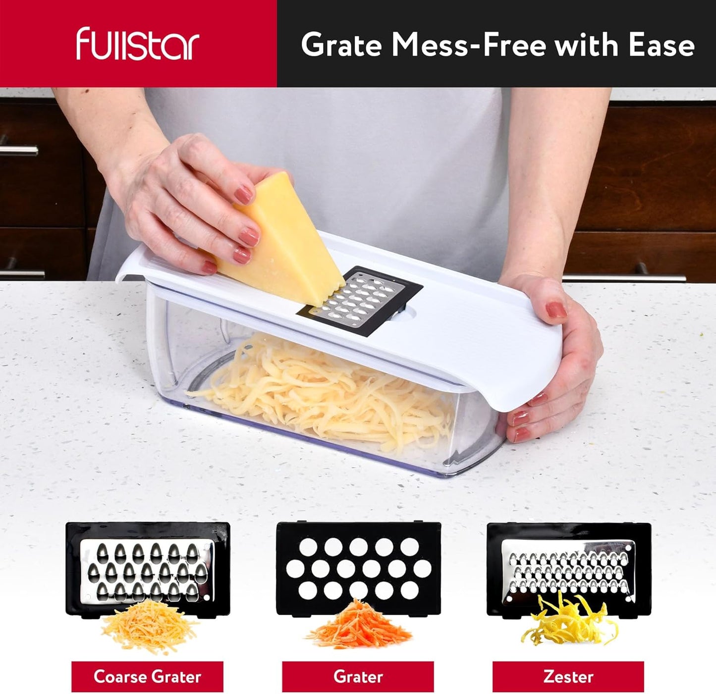Vegetable Chopper & Mandoline Slicer for Kitchen - Food Chopper with Container, Cheese Grater, Home Essentials & Kitchen Gadgets (All in 1, White)