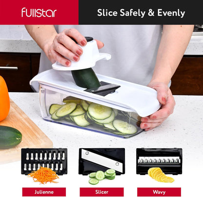 Vegetable Chopper & Mandoline Slicer for Kitchen - Food Chopper with Container, Cheese Grater, Home Essentials & Kitchen Gadgets (All in 1, White)