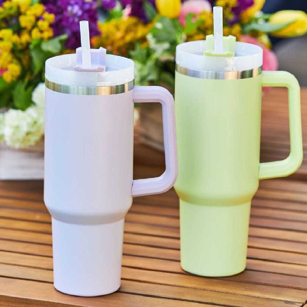 40 Oz Tumbler with Handle Straw Insulated, Stainless Steel Spill Proof Vacuum Coffee Cup Tumbler with Lid Tapered Mug Gifts for Valentine Lover Suitable for Car Gym Office Travel