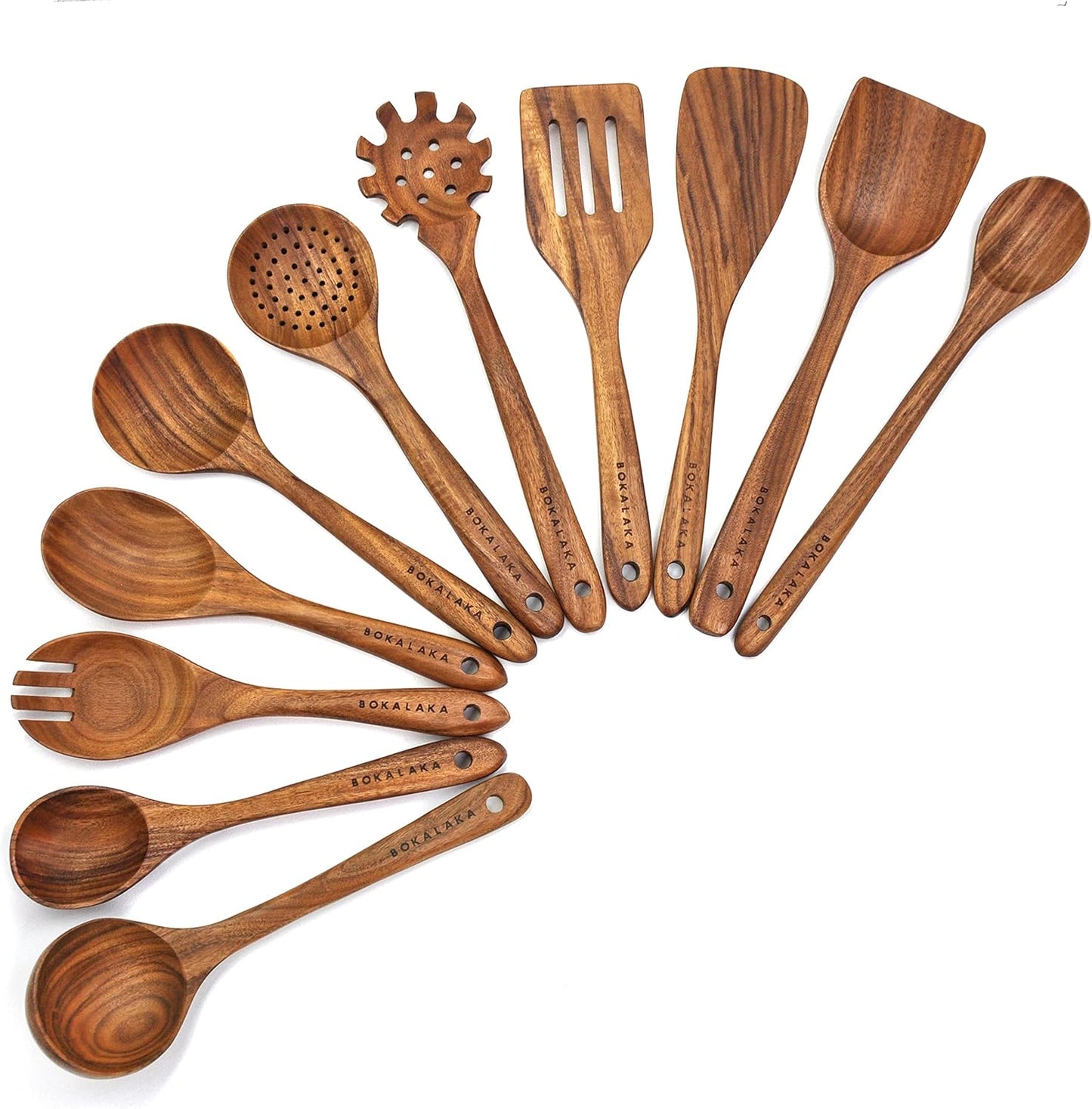 Teak Wooden Spoons for Cooking - 8Pcs Kitchen Utensils Set with Spatulas