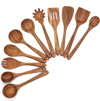 Teak Wooden Spoons for Cooking - 8Pcs Kitchen Utensils Set with Spatulas