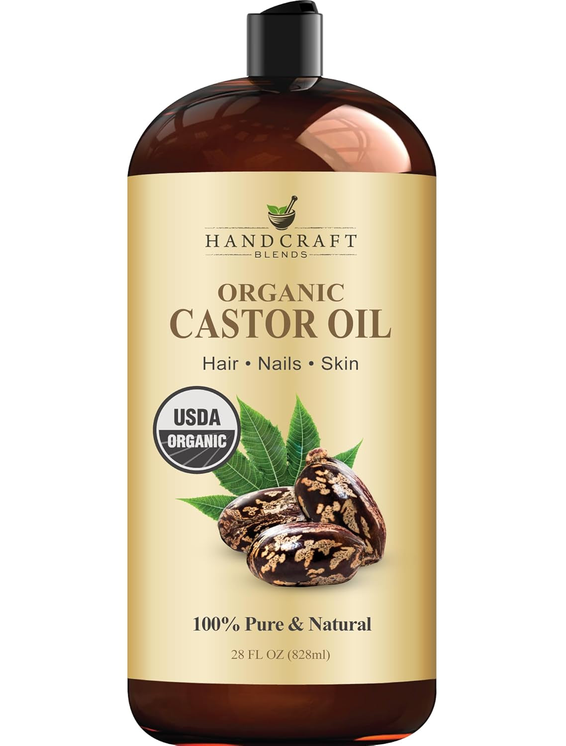 Organic Castor Oil - 16 Fl Oz - 100% Pure and Natural - Premium Grade Carrier Oil for Hair Growth, Eyelashes and Eyebrows - Hair and Body - Expeller-Pressed & Hexane-Free