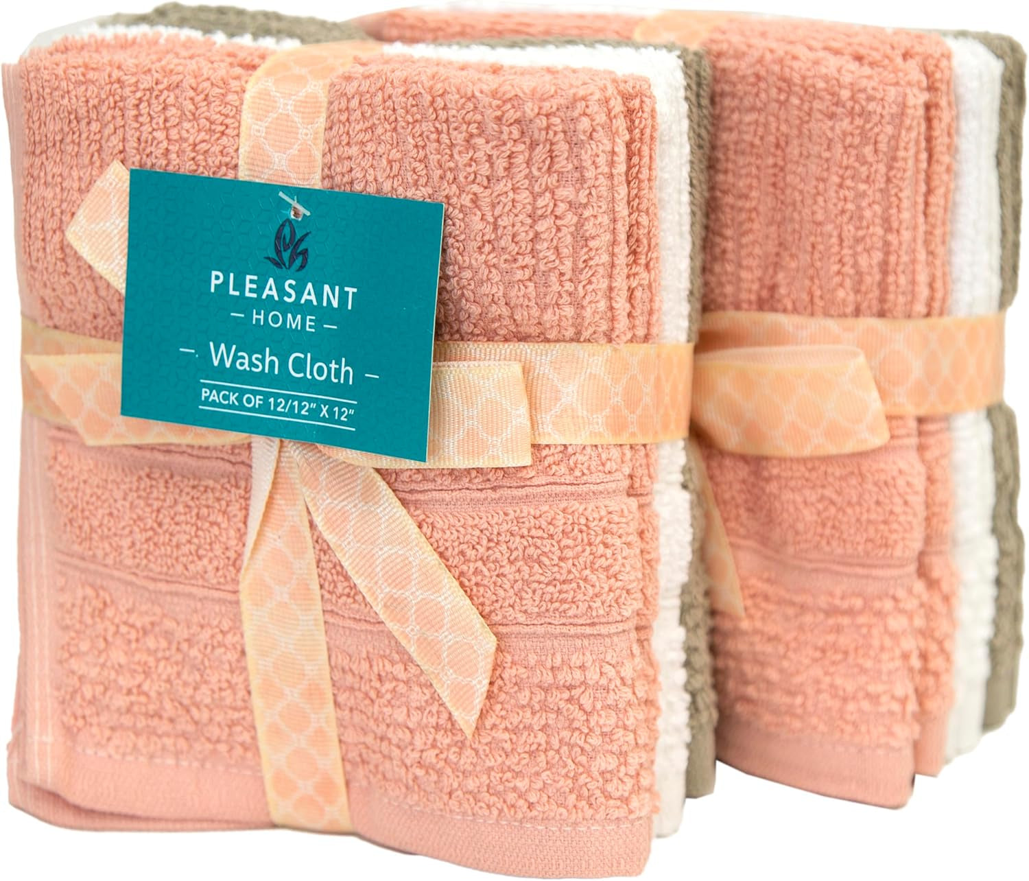 Diamond Wash Cloths Set - 12 Pack (12” X 12”) – 509 GSM - 100% Ring Spun Cotton Wash Cloth - Super Soft and Highly Absorbent Face Towels (Blush, White & Tan)