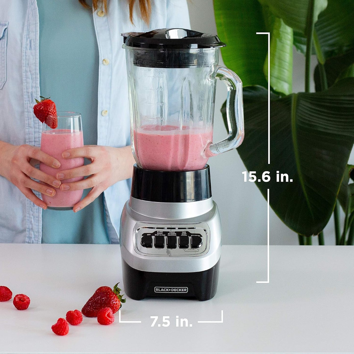 Powercrush Countertop Blender, 6-Cup Glass Jar, for Smoothies and More, Stainless Steel Blade, 4 Speed Settings to Puree, Crush Ice, Chop, Dice, and Pulse, Dishwasher Safe, 700W Motor