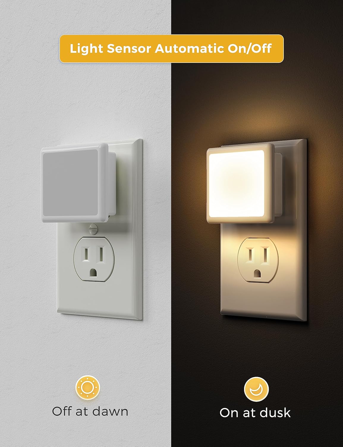 Night Lights Plug into Wall 2-Pack, 0.3W Plug in Night Light, Dusk to Dawn, 3000K Soft White, Bright Nightlight Auto-On/Off, for Adults Kids Room Bedroom Bathroom Hallway Kitchen, Non-Dim