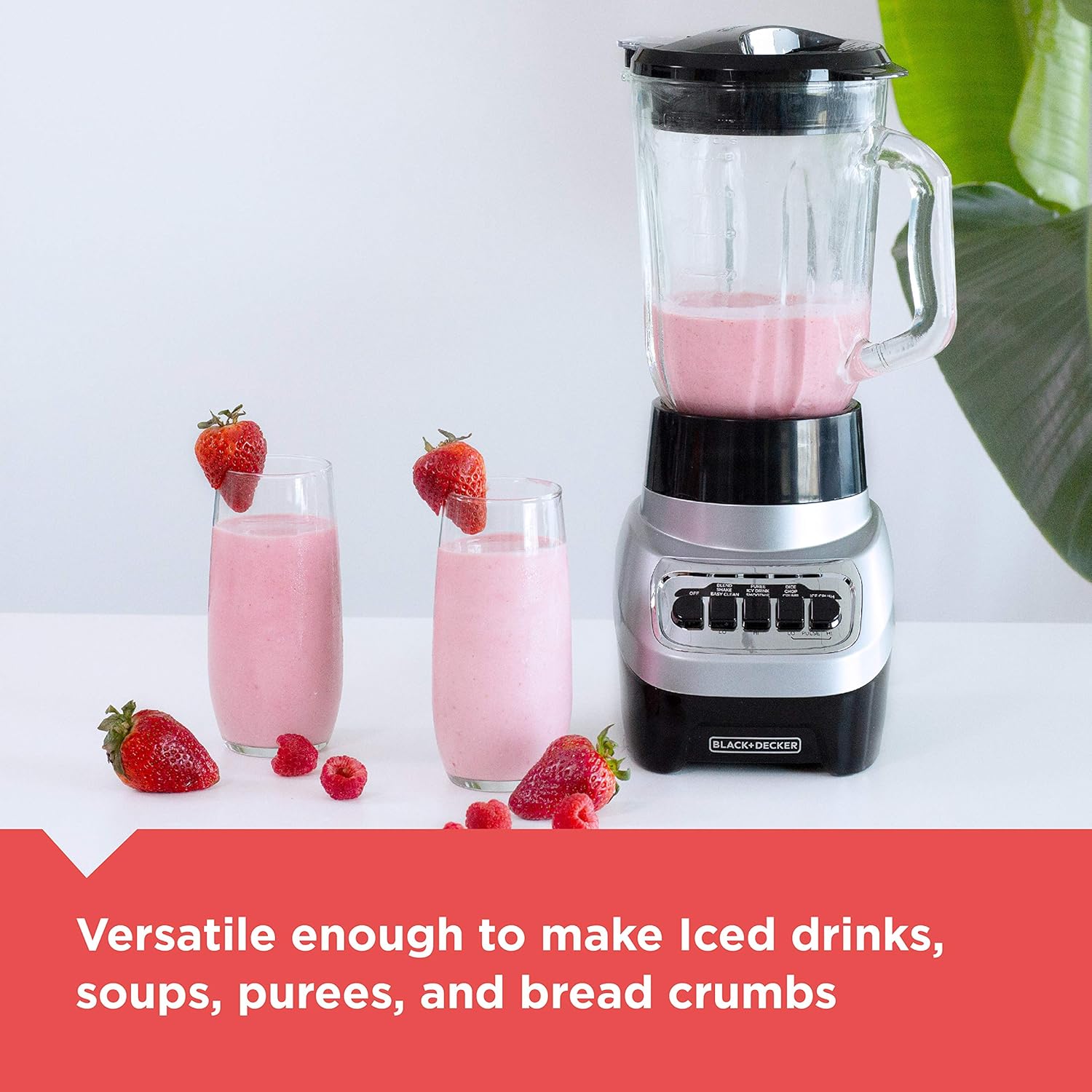 Powercrush Countertop Blender, 6-Cup Glass Jar, for Smoothies and More, Stainless Steel Blade, 4 Speed Settings to Puree, Crush Ice, Chop, Dice, and Pulse, Dishwasher Safe, 700W Motor