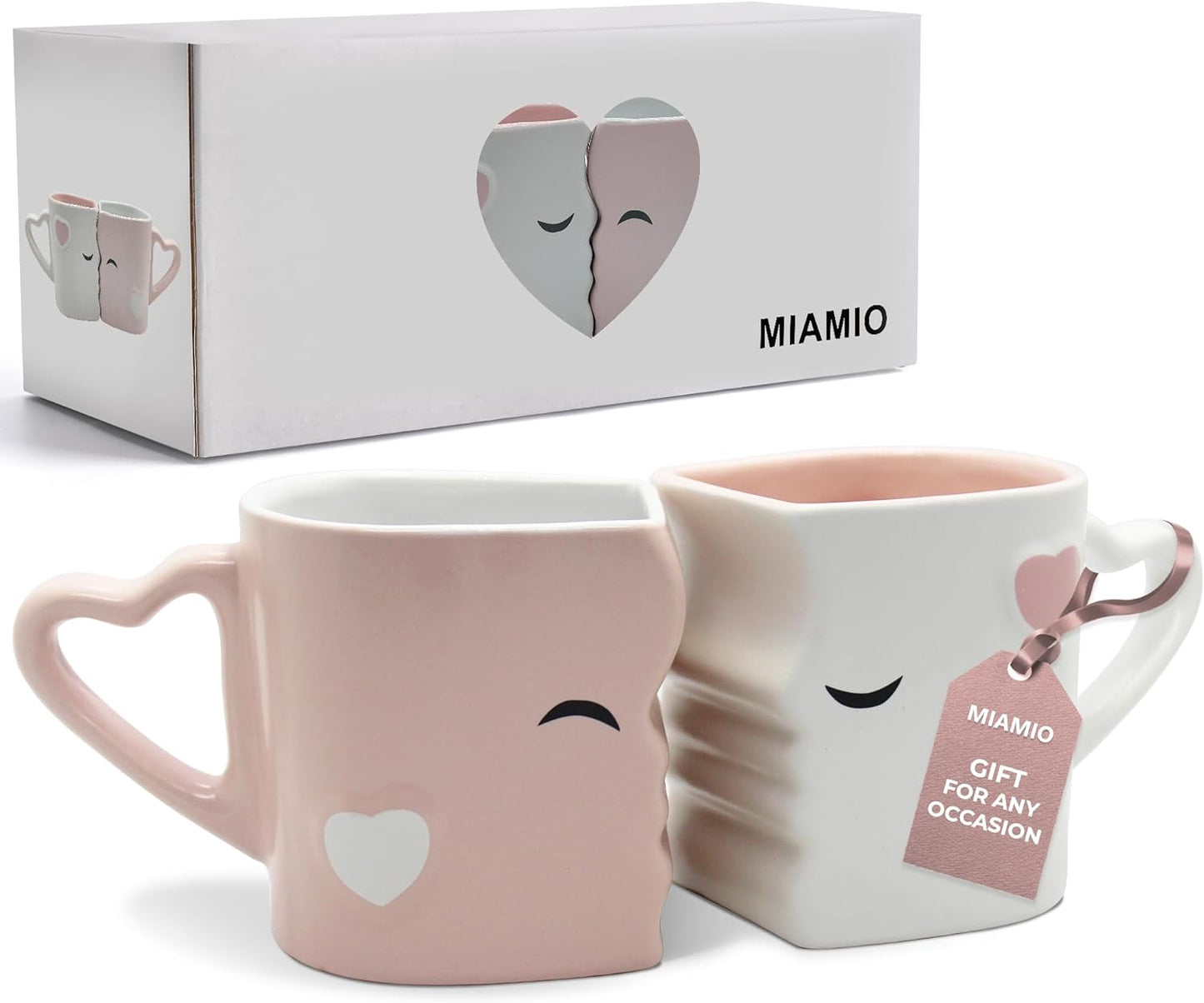 - Coffee Mugs/Kissing Mugs Set Ceramic with Gift Box (Gray)