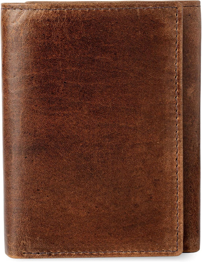 Genuine Nappa Leather Trifold Wallet for Men RFID and ID Window