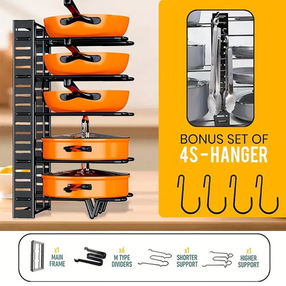 8-Tier Duty Pot Rack Organizer Durable Metal,Space-saving Cabinet Holder for Pots,Pans and lids-Keep Your Kitchen Neat and Tidy