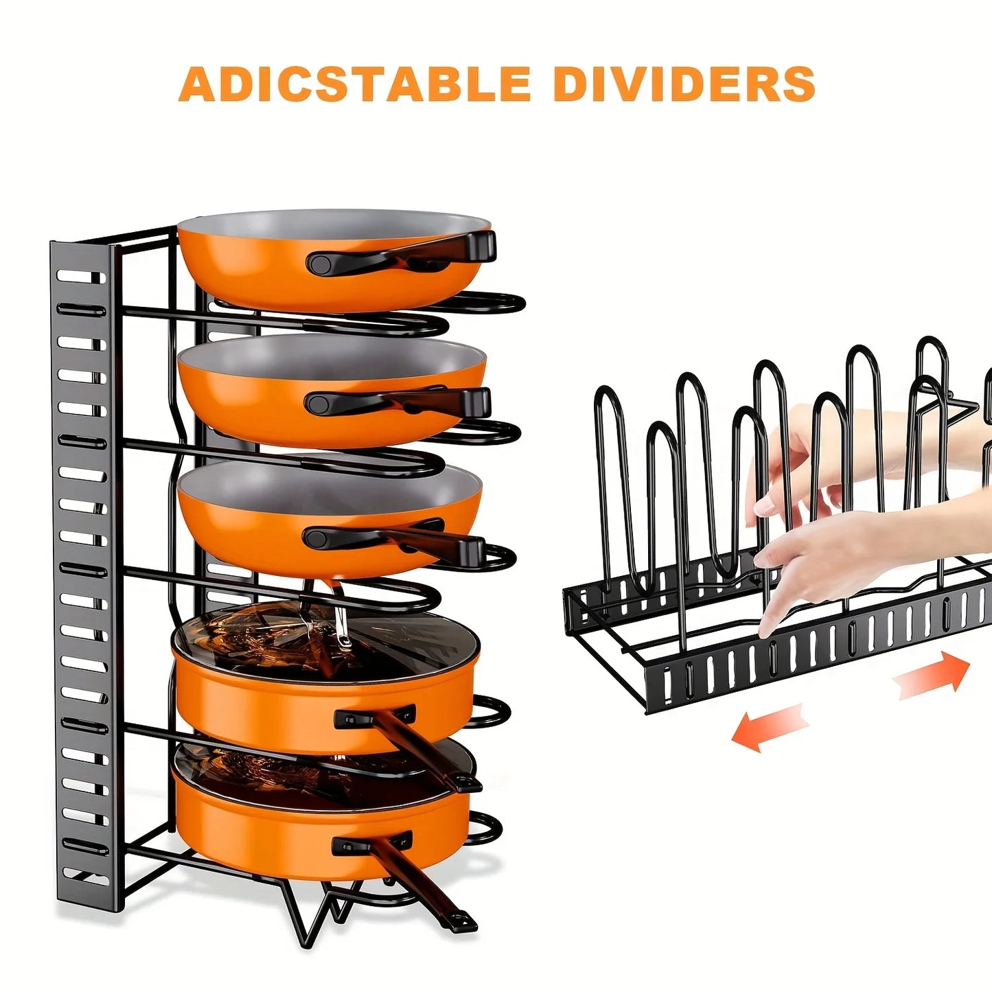 8-Tier Duty Pot Rack Organizer Durable Metal,Space-saving Cabinet Holder for Pots,Pans and lids-Keep Your Kitchen Neat and Tidy