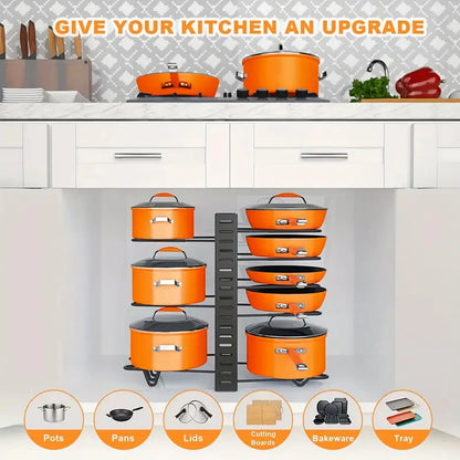 8-Tier Duty Pot Rack Organizer Durable Metal,Space-saving Cabinet Holder for Pots,Pans and lids-Keep Your Kitchen Neat and Tidy
