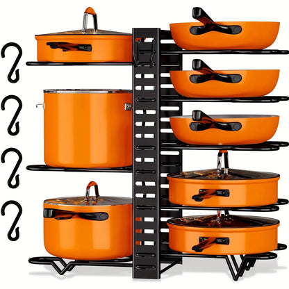 8-Tier Duty Pot Rack Organizer Durable Metal,Space-saving Cabinet Holder for Pots,Pans and lids-Keep Your Kitchen Neat and Tidy