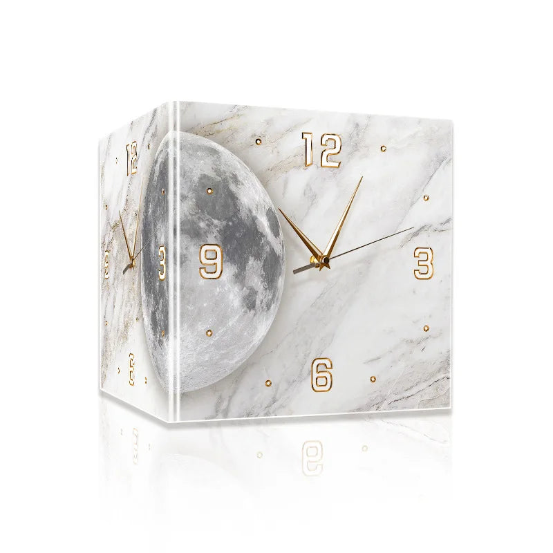 Creative Double-Sided Living Room Wall Clocks Silent Running Acrylic Moon-Light Emitting Backlit Display With Needle Drill-Free