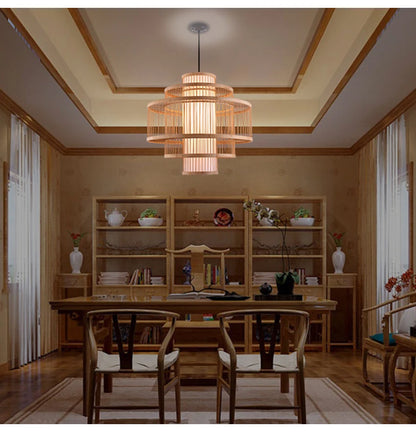 Bamboo Rattan Pendant Lamp Handmade Natural Boho Ceiling Light for Restaurant Cafe Home LED Lighting Fixture Vintage Ethnic Deco