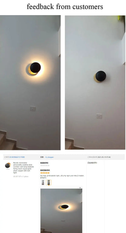 Creative Moon Eclipse Aisle Wall Light Corridor Bedside Lamp Living Room Round Gold Copper LED Sconce
