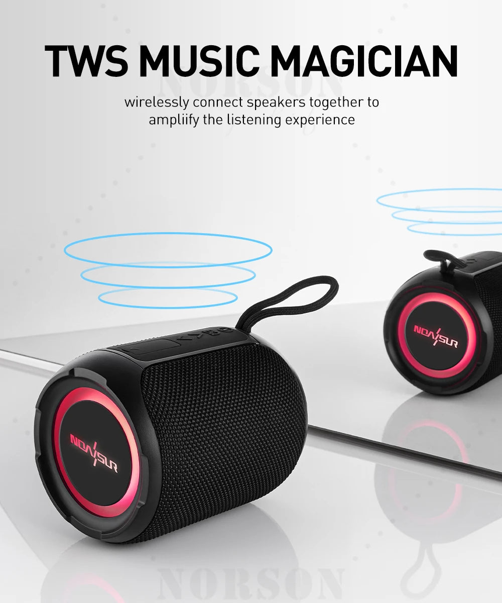 Double Pairing Wireless Speaker 360 Degree Stereo Subwoofer IPX7 Waterproof with Lighting 40W Portable Bluetooth Speaker