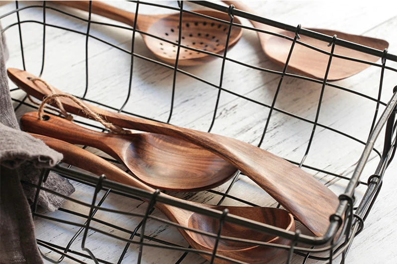 Thailand Teak Natural Wooden Tableware Cooking Ladle Turner Long Rice Colander Soup Skimmer Cooking Spoons Scoop Kitchen Tool