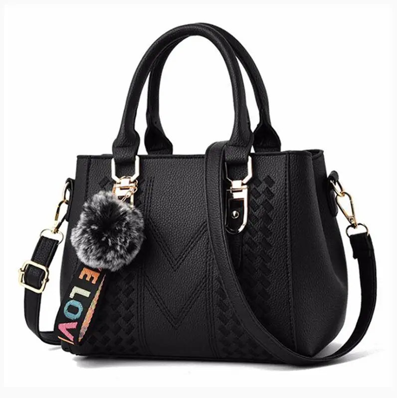 Embroidery Messenger Bags Women Leather Handbags Bags for Women Sac a Main Ladies hair ball Hand Bag RELUX.STORE