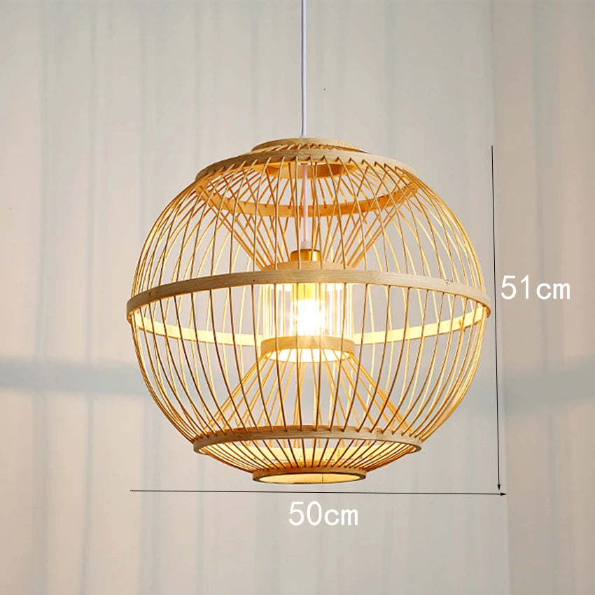 Bamboo Rattan Pendant Lamp Handmade Natural Boho Ceiling Light for Restaurant Cafe Home LED Lighting Fixture Vintage Ethnic Deco