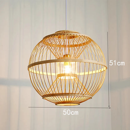 Bamboo Rattan Pendant Lamp Handmade Natural Boho Ceiling Light for Restaurant Cafe Home LED Lighting Fixture Vintage Ethnic Deco