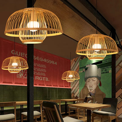 Bamboo Rattan Pendant Lamp Handmade Natural Boho Ceiling Light for Restaurant Cafe Home LED Lighting Fixture Vintage Ethnic Deco