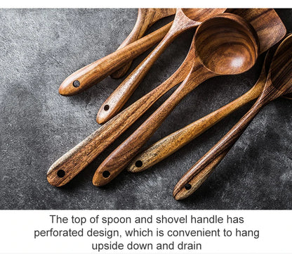 Thailand Teak Natural Wooden Tableware Cooking Ladle Turner Long Rice Colander Soup Skimmer Cooking Spoons Scoop Kitchen Tool