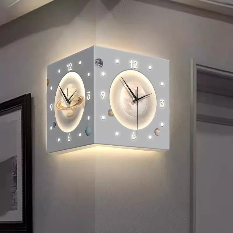 Starry Sky-Themed Double-Sided Wall Clock with Digital Display Screen Electric Needle for Living Room Corner