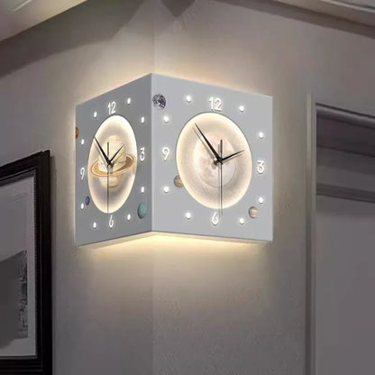 Starry Sky-Themed Double-Sided Wall Clock with Digital Display Screen Electric Needle for Living Room Corner