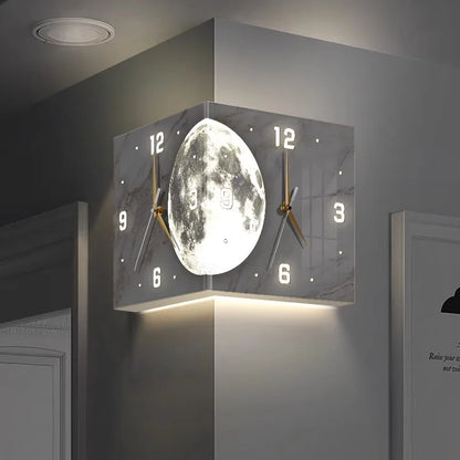 Creative Double-Sided Living Room Wall Clocks Silent Running Acrylic Moon-Light Emitting Backlit Display With Needle Drill-Free