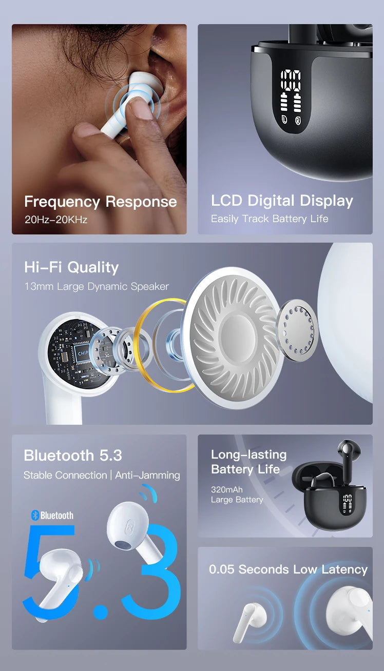 VALDUS S61 Long Battery LED Earphone Low Latency High Fidelity Upgraded Noise TWS Wireless Reduction  Earbuds RELUX.STORE