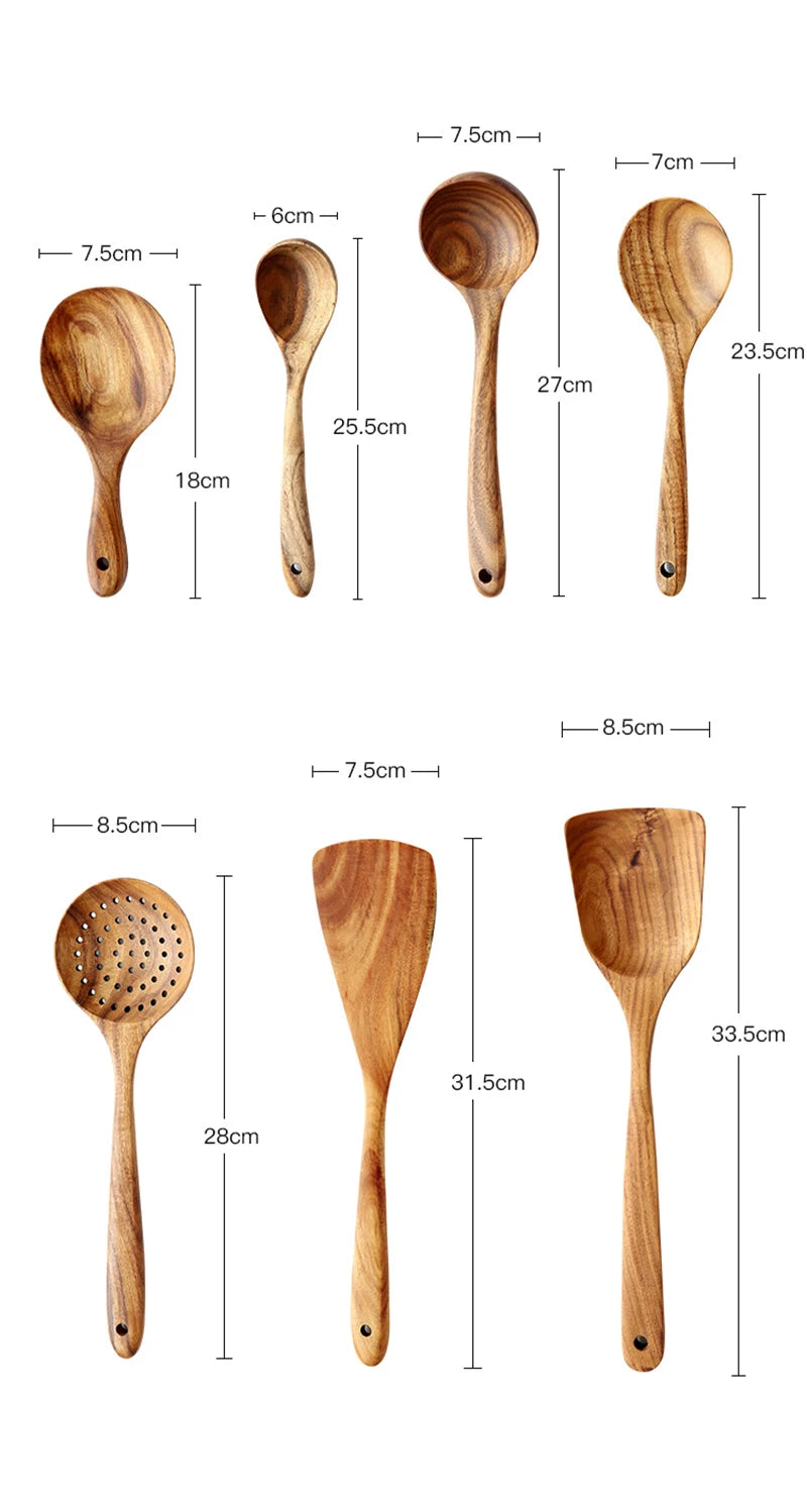 Thailand Teak Natural Wooden Tableware Cooking Ladle Turner Long Rice Colander Soup Skimmer Cooking Spoons Scoop Kitchen Tool
