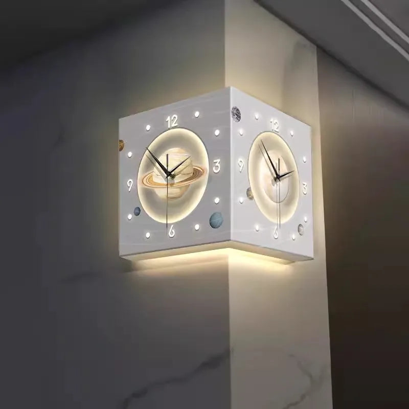 Starry Sky-Themed Double-Sided Wall Clock with Digital Display Screen Electric Needle for Living Room Corner