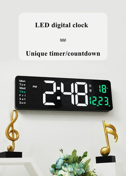 Large Digital Wall Clock Temp Date Week Display Remote Control Power Off Memory Table Clock Wall-mounted Dual Alarms LED Clocks