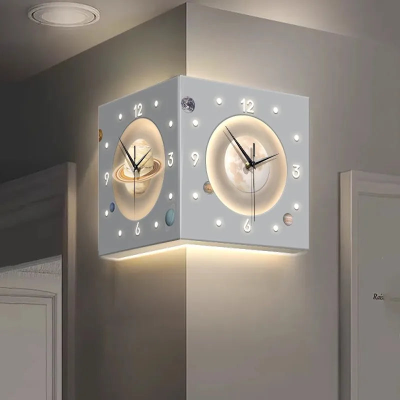 Starry Sky-Themed Double-Sided Wall Clock with Digital Display Screen Electric Needle for Living Room Corner