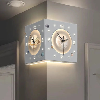 Starry Sky-Themed Double-Sided Wall Clock with Digital Display Screen Electric Needle for Living Room Corner