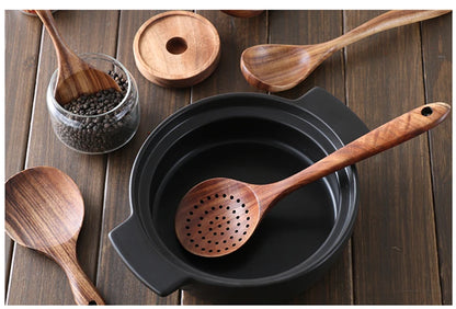 Thailand Teak Natural Wooden Tableware Cooking Ladle Turner Long Rice Colander Soup Skimmer Cooking Spoons Scoop Kitchen Tool