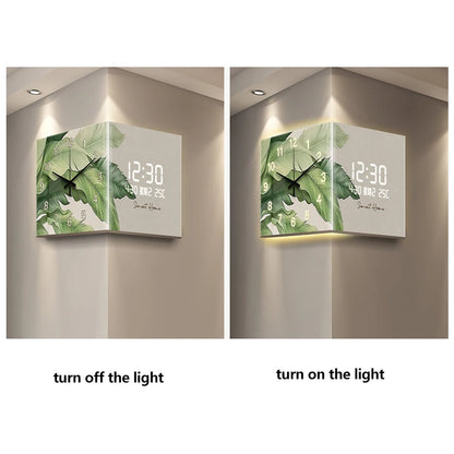 Green Plant-Themed Digital Display Wall Clock Double-Sided at Living Room Corner Single Face Electric Motive
