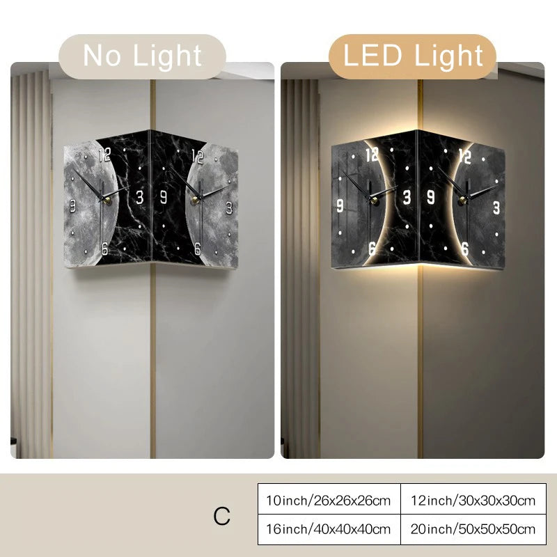 Creative Double-Sided Living Room Wall Clocks Silent Running Acrylic Moon-Light Emitting Backlit Display With Needle Drill-Free
