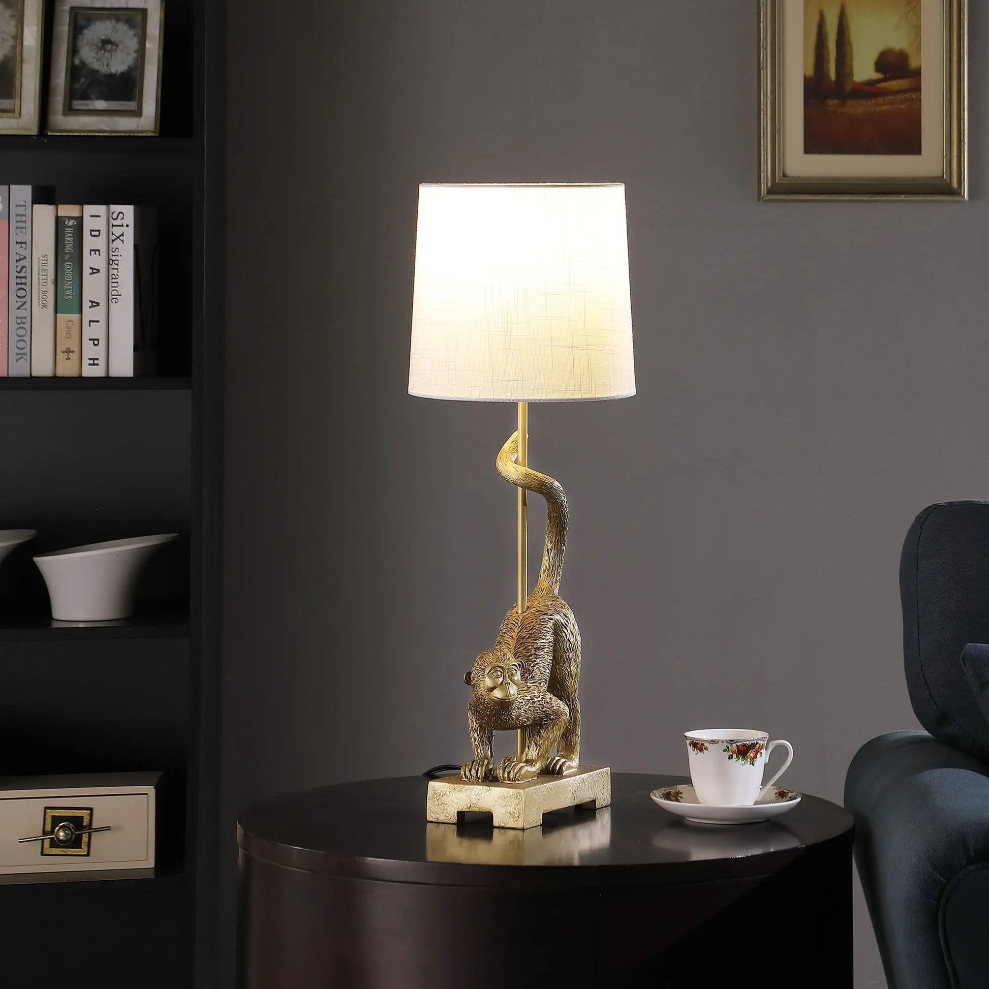 DB 24\" Old World Gold Capuchin Monkey Polyresin Table Lamp Wildlife-Inspired Design RELUX.STORE