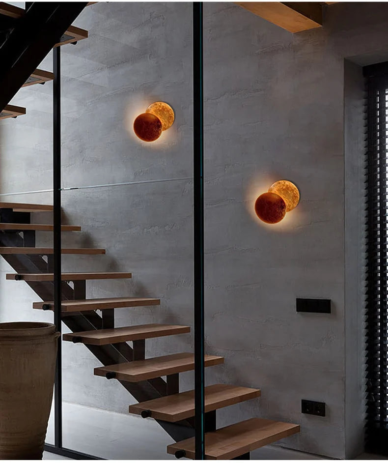 Creative Moon Eclipse Aisle Wall Light Corridor Bedside Lamp Living Room Round Gold Copper LED Sconce