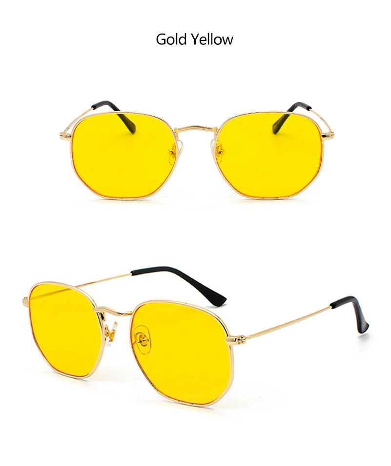Hexagon Men Women Sunglasses Square Polygon Sun Glasses Brand Designer Retro Shades Metal Frame Eyewear TOP UV400 de sol hombre RELUX.STORE