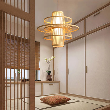 Bamboo Rattan Pendant Lamp Handmade Natural Boho Ceiling Light for Restaurant Cafe Home LED Lighting Fixture Vintage Ethnic Deco