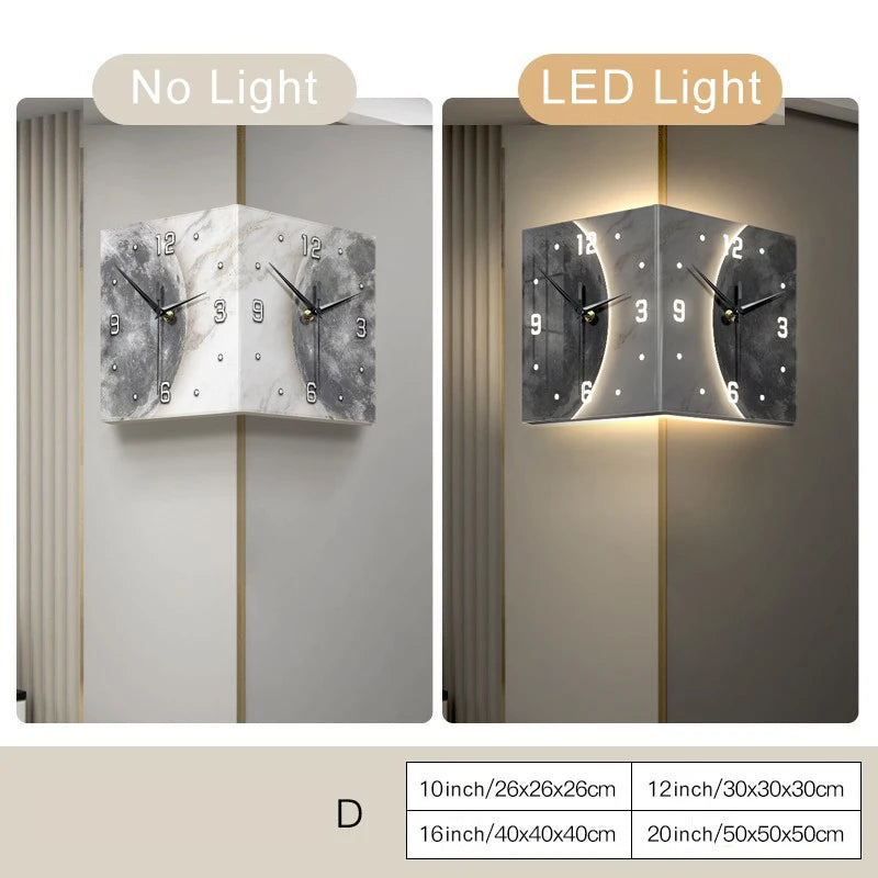 Creative Double-Sided Living Room Wall Clocks Silent Running Acrylic Moon-Light Emitting Backlit Display With Needle Drill-Free