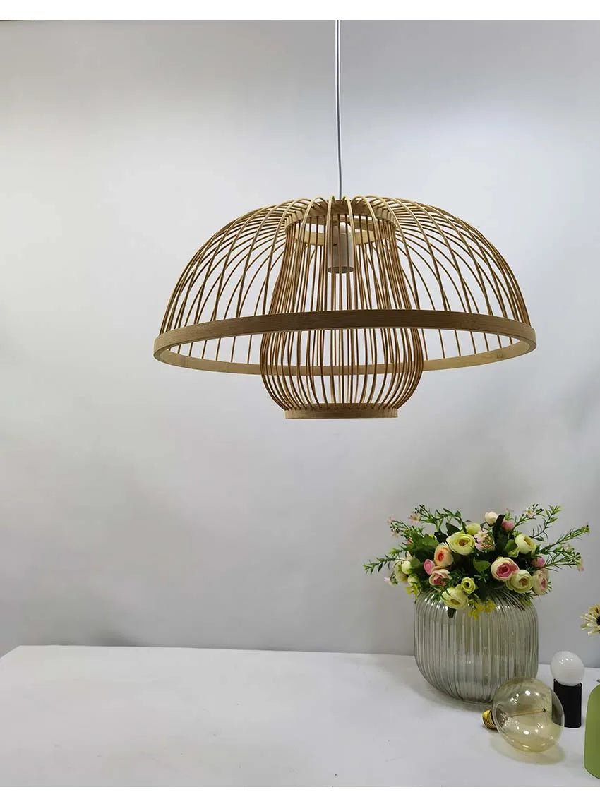 Bamboo Rattan Pendant Lamp Handmade Natural Boho Ceiling Light for Restaurant Cafe Home LED Lighting Fixture Vintage Ethnic Deco