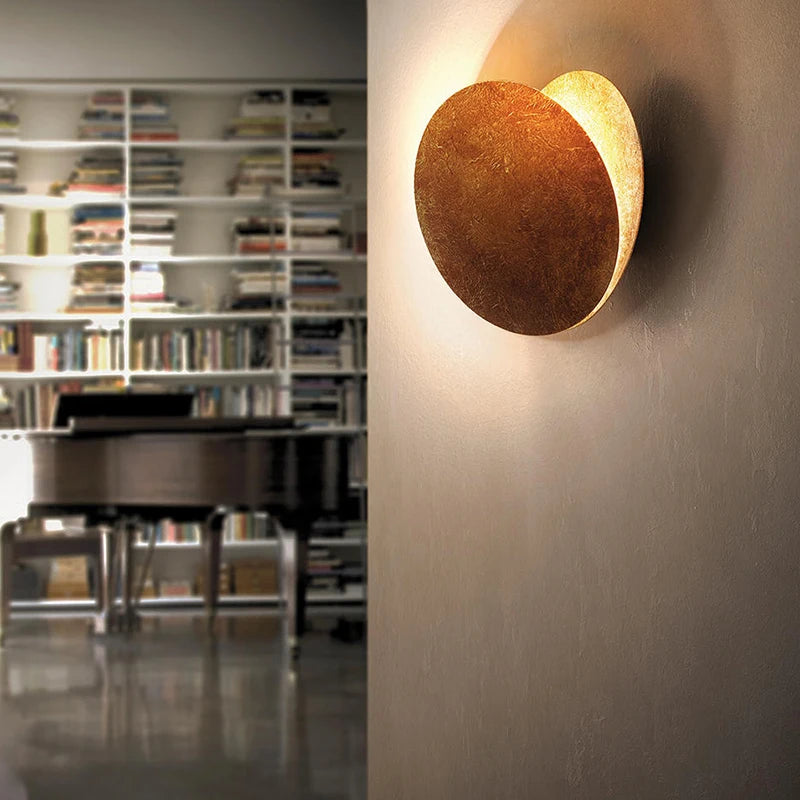 Creative Moon Eclipse Aisle Wall Light Corridor Bedside Lamp Living Room Round Gold Copper LED Sconce