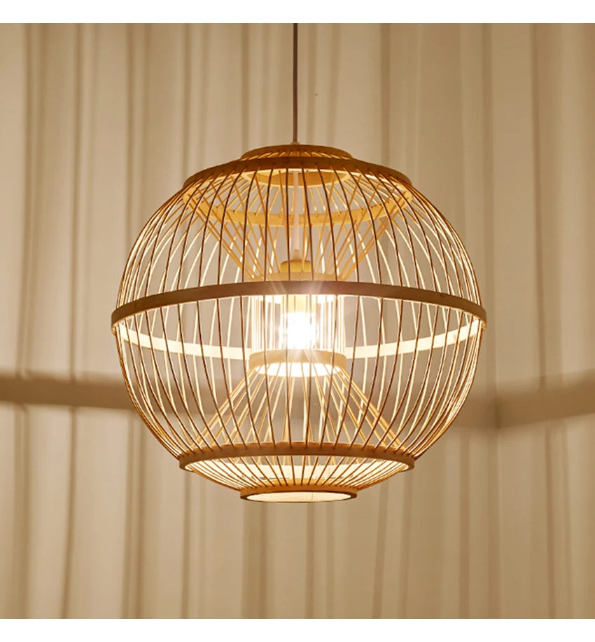 Bamboo Rattan Pendant Lamp Handmade Natural Boho Ceiling Light for Restaurant Cafe Home LED Lighting Fixture Vintage Ethnic Deco