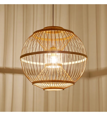 Bamboo Rattan Pendant Lamp Handmade Natural Boho Ceiling Light for Restaurant Cafe Home LED Lighting Fixture Vintage Ethnic Deco