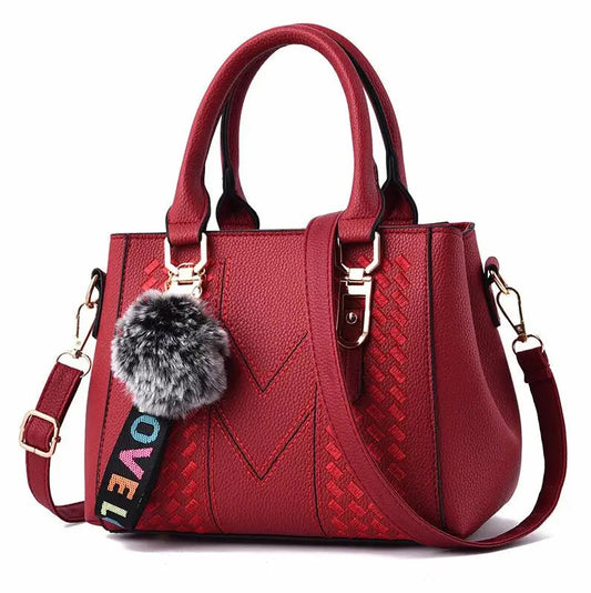 Embroidery Messenger Bags Women Leather Handbags Bags for Women Sac a Main Ladies hair ball Hand Bag RELUX.STORE